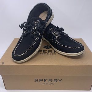 Sperry Women's Songfish Boat Black Snake Shoes 6.5